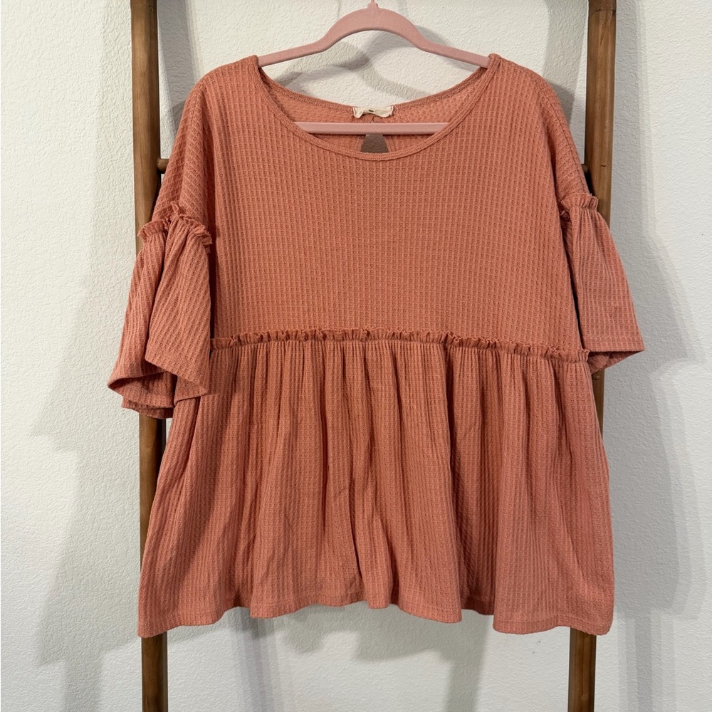 Entro Peach Short Sleeve Ruffle Top